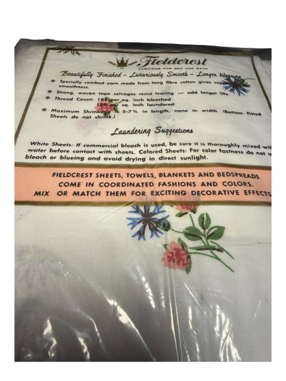 Vintage Fieldcrest Duracale Full Flat Sheet 81x108 Floral Field Flowers NOS - Picture 6 of 6